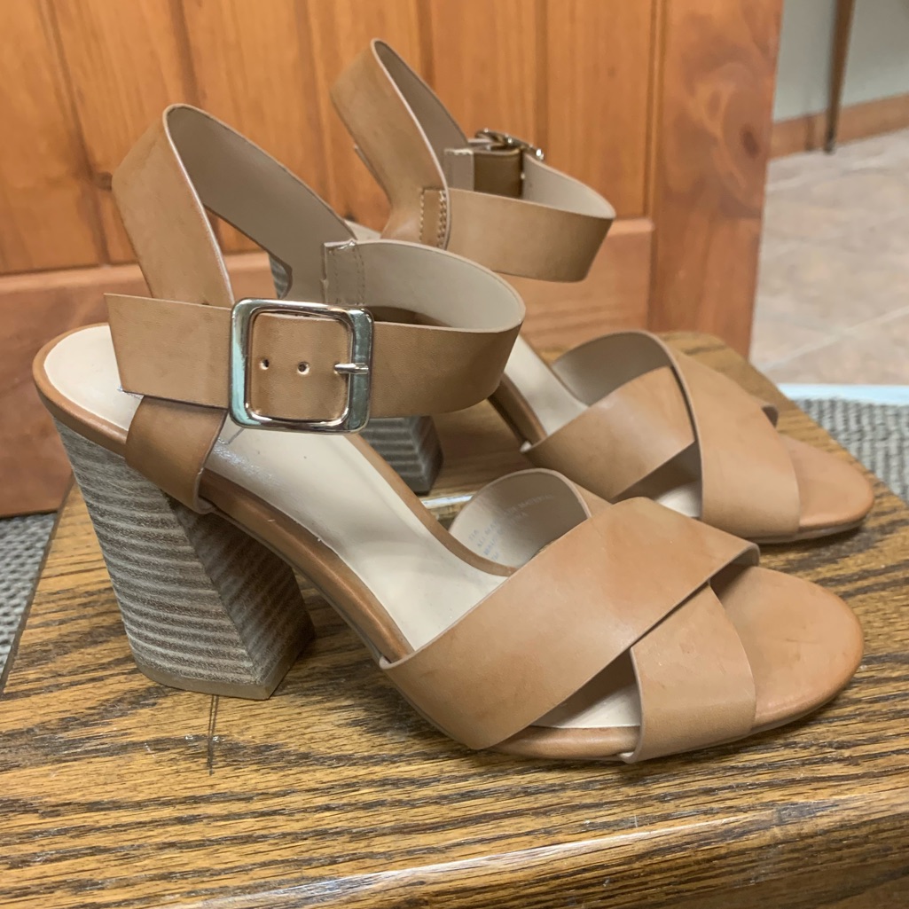 Never Worn Chunky Heeled, Tan Sandals
